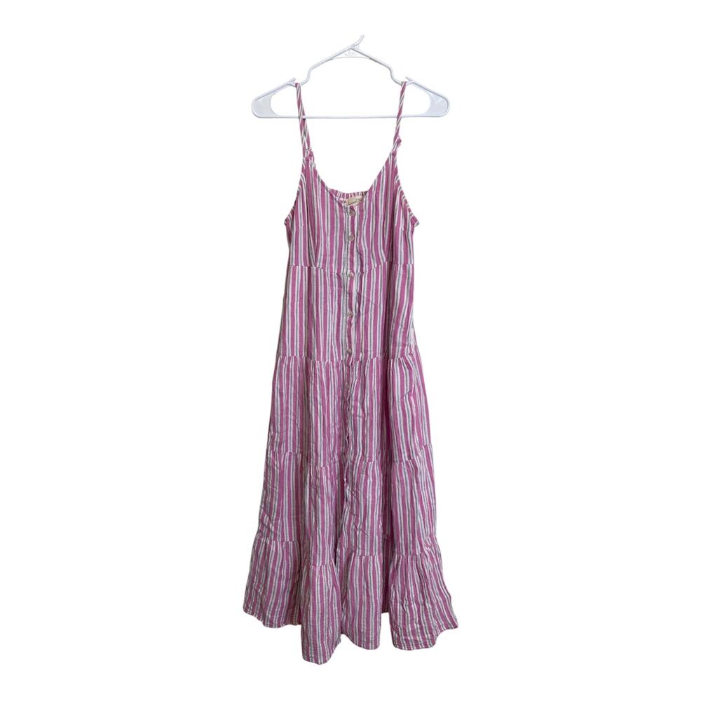 Universal Thread Pink Button Front Maxi Dress With Pockets cotton Striped XS